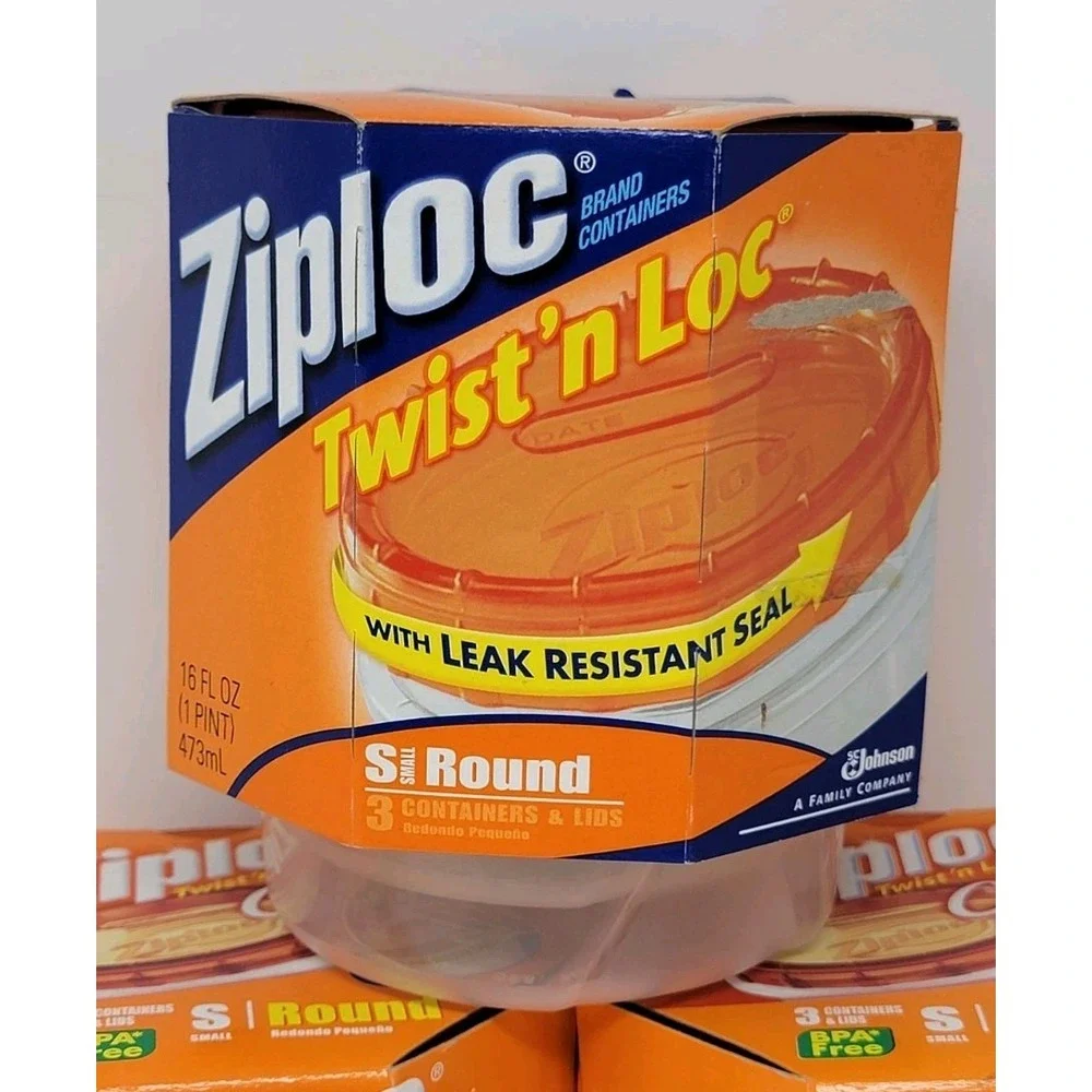 3 Packs NOS Ziploc Twist 'n Loc Lock Orange Color Edition Small Round Containers